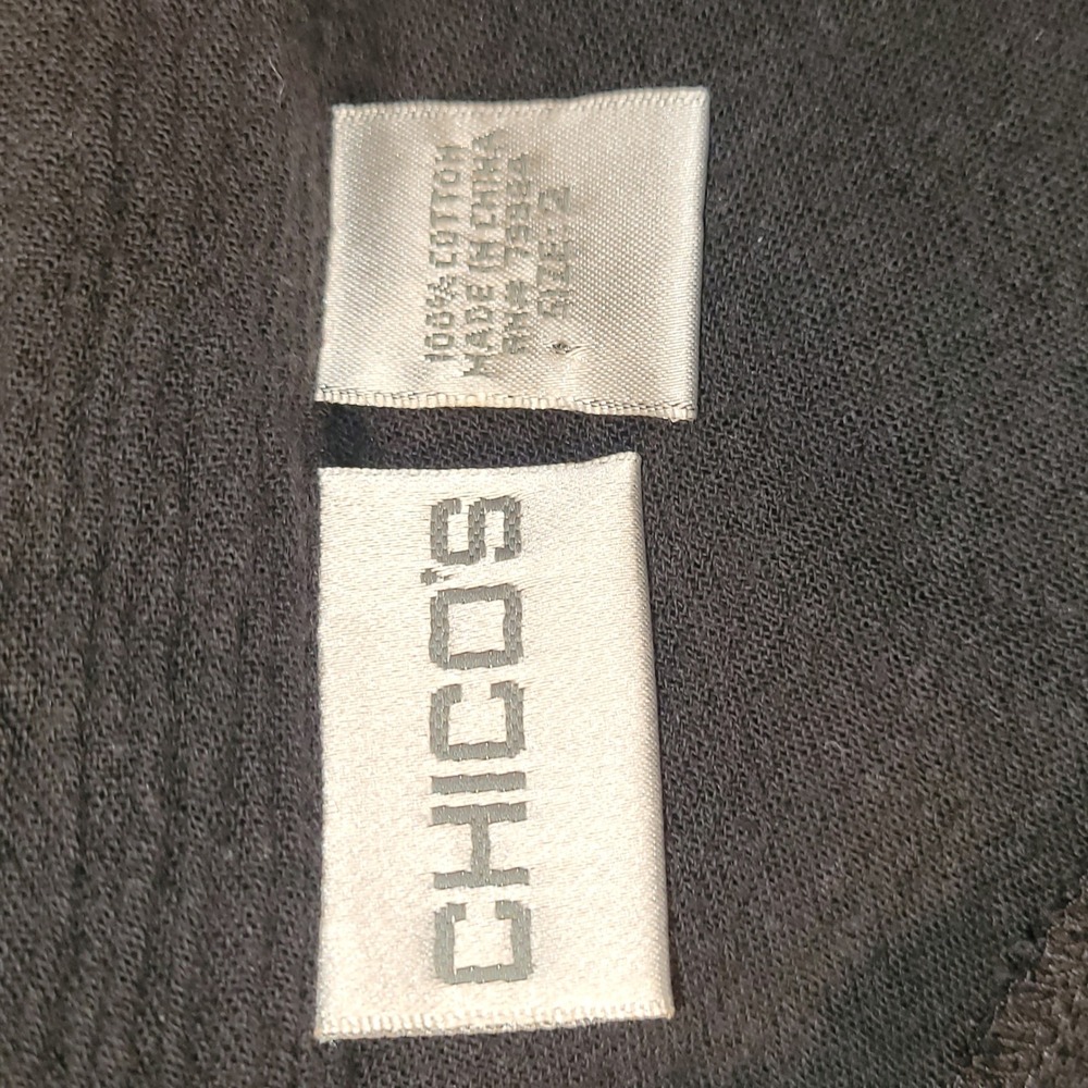 Chico's Black Crinkle Gauze Cotton Button Down Roll Tab Shirt Size 2 Large - Picture 5 of 10